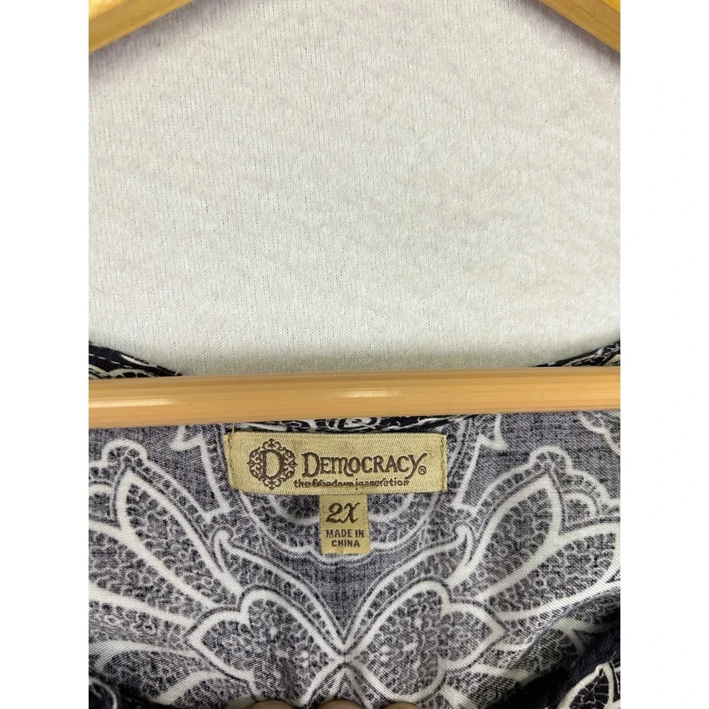 Boho Festival Democracy Womens 2X Black White Paisley Striped Tassel Poncho Top - Picture 3 of 12